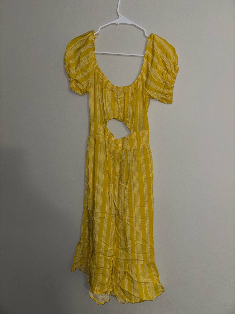 Yellow Striped Cutout Midi Dress